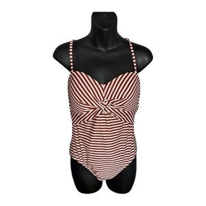 Kona Sol Target Stripe Cris Cross Back Knot Front Swimsuit M
